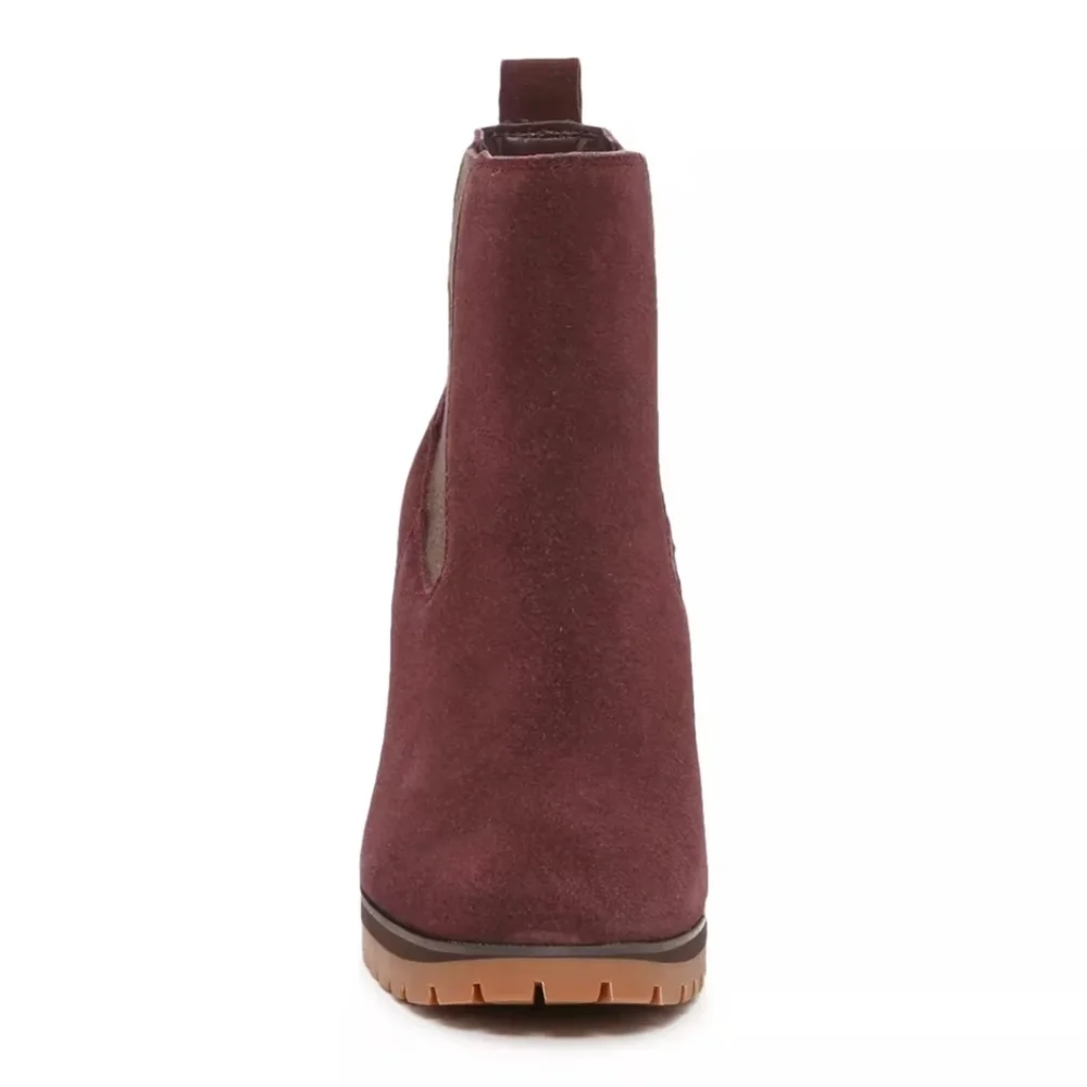 🌻NWOT Sanctuary Ravish Suede Chelsea Heel Ankle Boot, Burgundy Red, Size 9.5